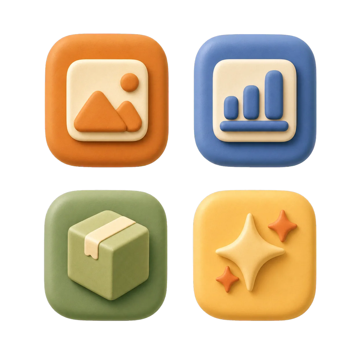 去背的四個 3D 風格小 icon 示意