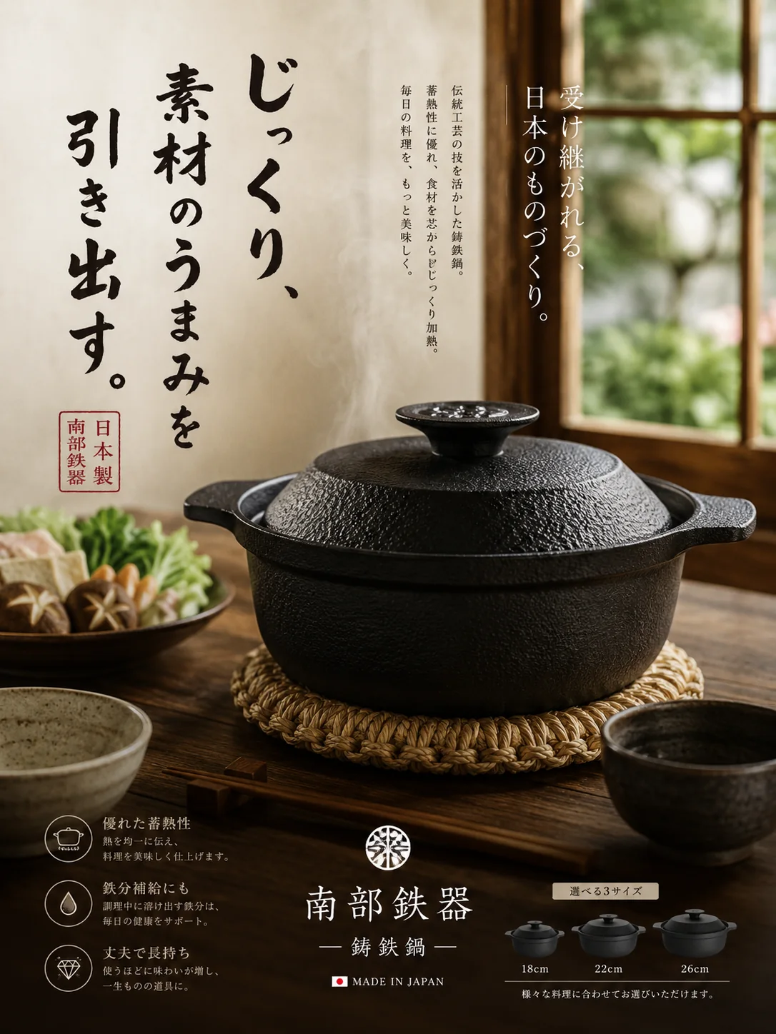 Image2 生成的日式風格鑄鐵鍋 1:1 廣告案例