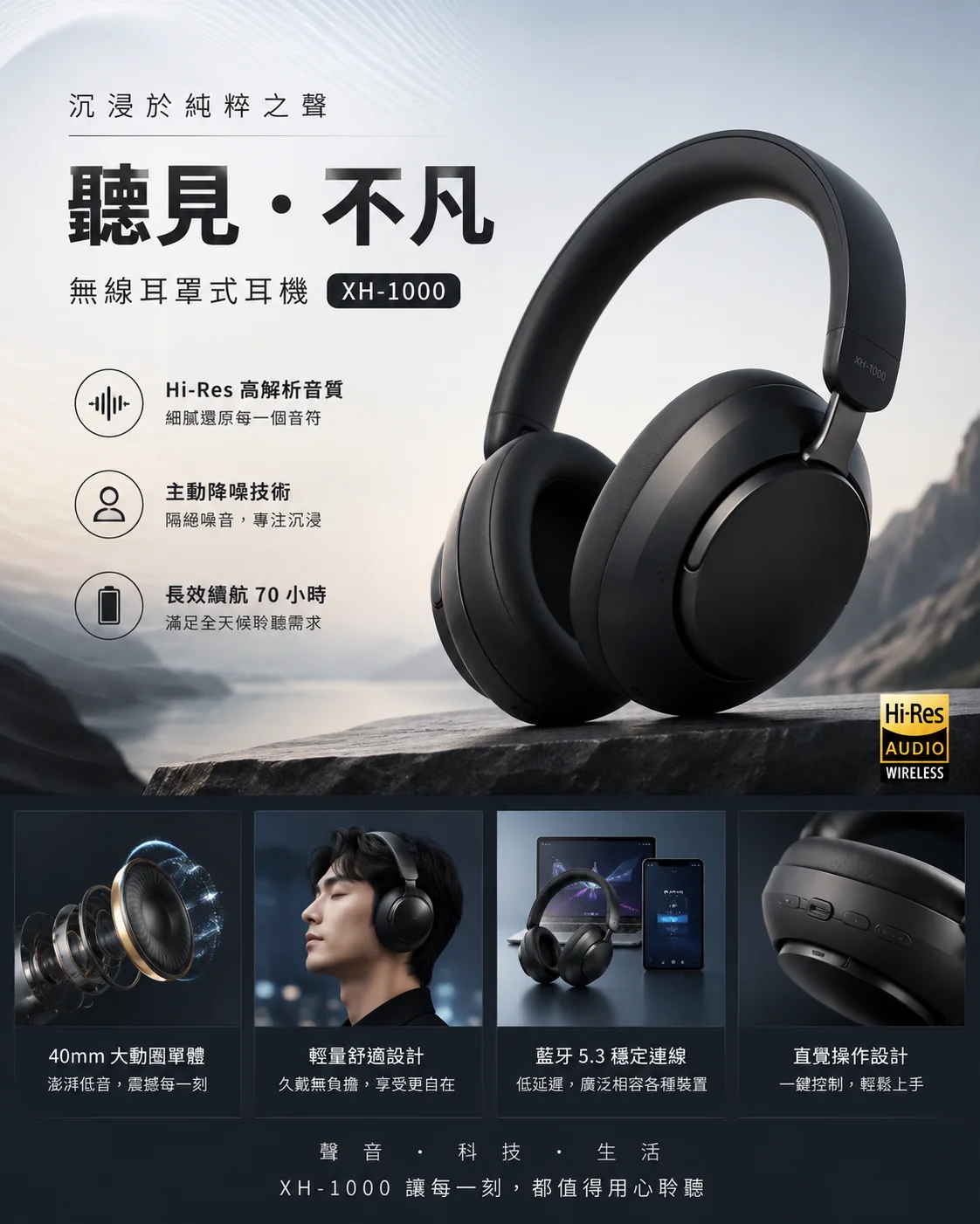 Image2 生成的無線耳罩式耳機 1:1 廣告案例
