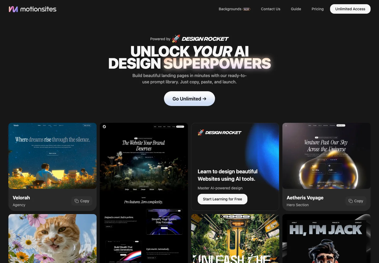 MotionSites homepage screenshot